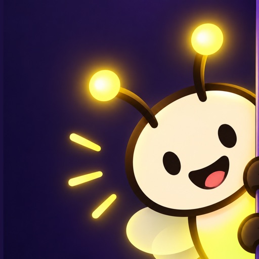 Brightly app icon: Lumi the firefly peeking in with a glowing smile
